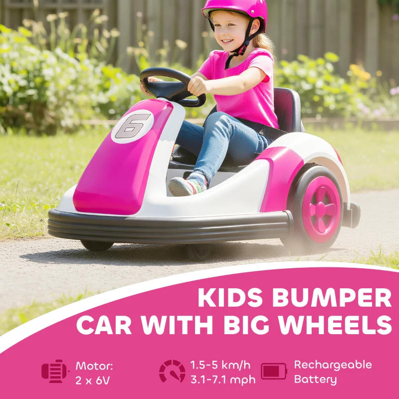 Qaba 6V Bumper Car, Electric Car for Kids with Slow Start, 360° Spin, Music and Horn for 37-72 Months, Pink