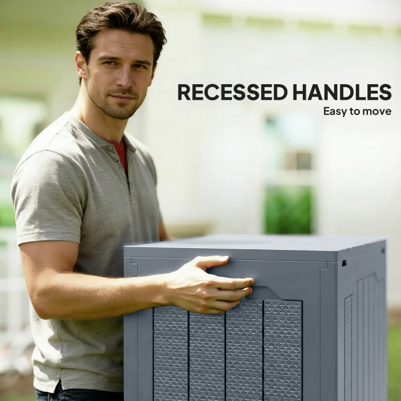 Outsunny 30 Gallon Deck Box, Resin Outdoor Storage Box with Handles, Waterproof and UV Resistant Storage Container, Light Grey