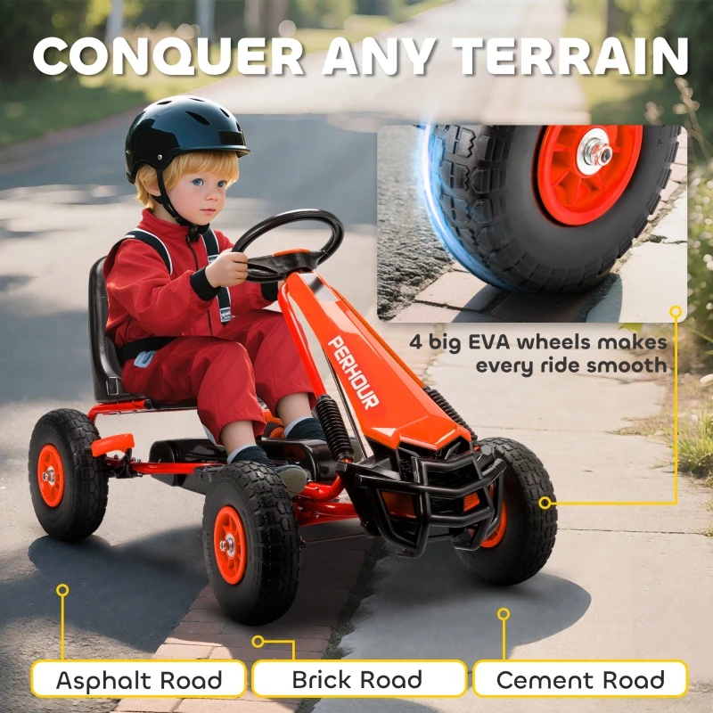 Qaba Kids Go Kart, Pedal Car with Adjustable Seat, EVA Wheels, Brake, for Boys & Girls Aged 3-8 Years Old, Red