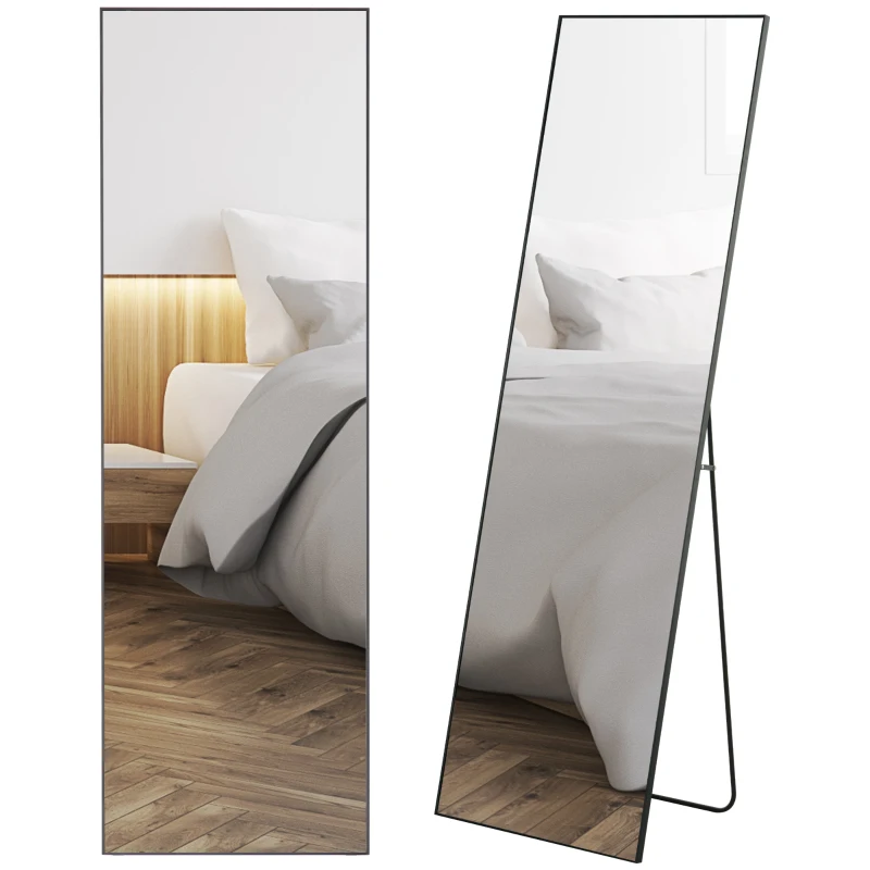 HOMCOM 64"x20" Full Length Mirror, Tempered Glass Floor Mirror with Stand, Standing, Hanging or Leaning Against Wall, Black