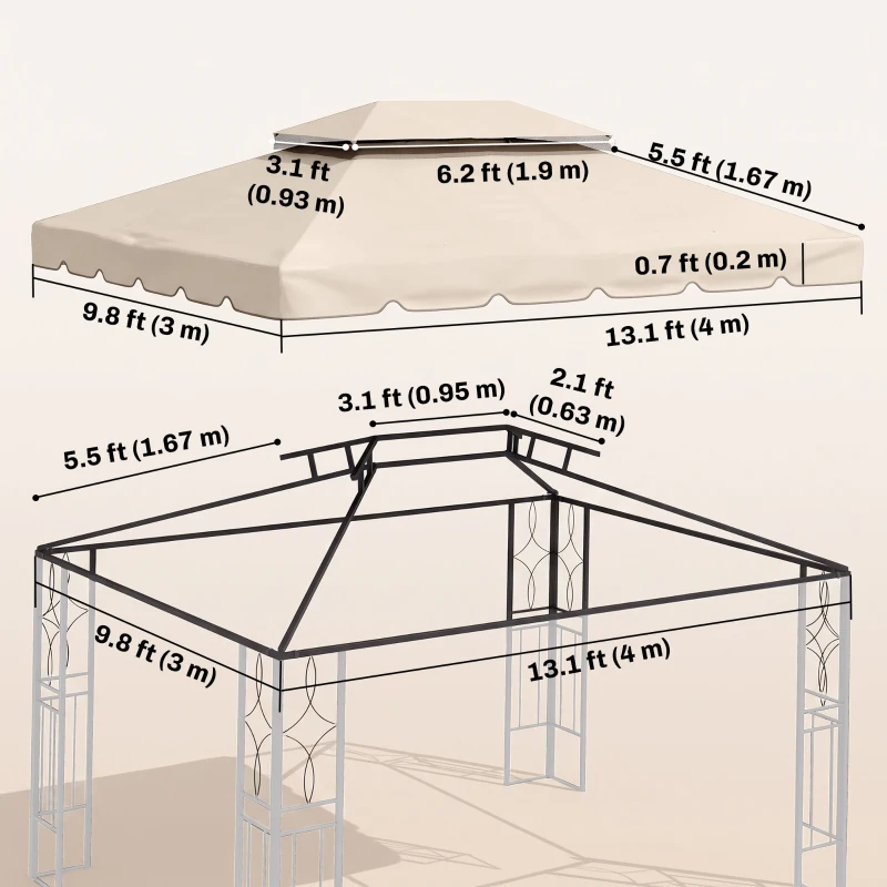 Outsunny 13' x 10' Gazebo Replacement Canopy, Gazebo Top Cover with Double Vented Roof for Garden Patio(TOP ONLY), Cream