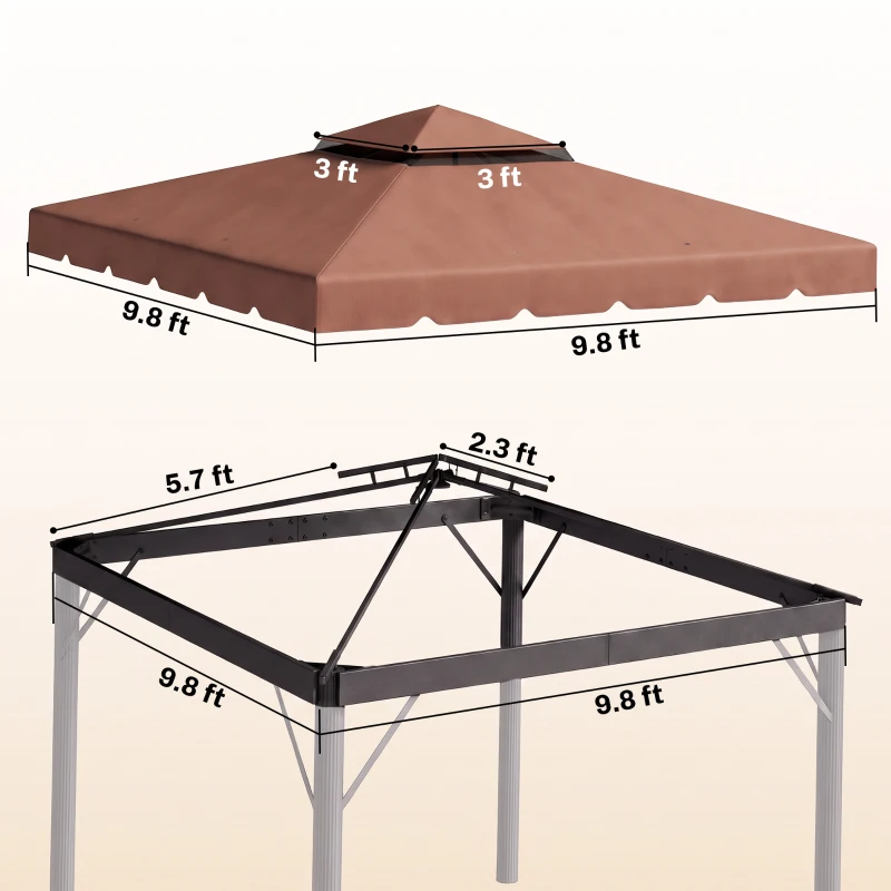 Outsunny Model 84C-051 or 84C-269 10' x 10' Gazebo Replacement Canopy, Coffee
