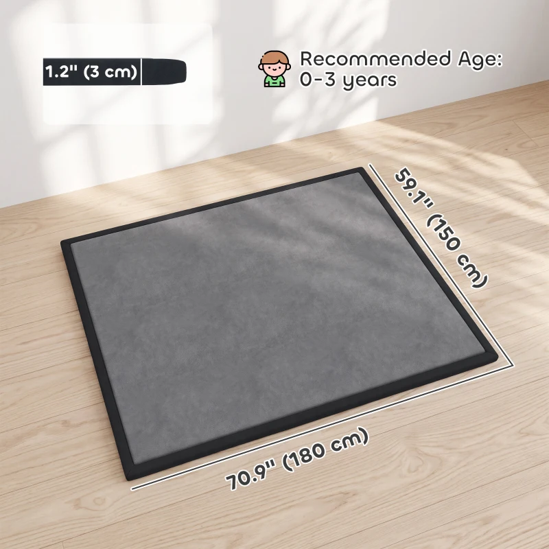 Qaba Baby Play Mat, 1.2" Thick, 71" x 59", Soft Flannel, Water-Resistant, Non-Slip Backing for Crawling Playing, Dark Grey
