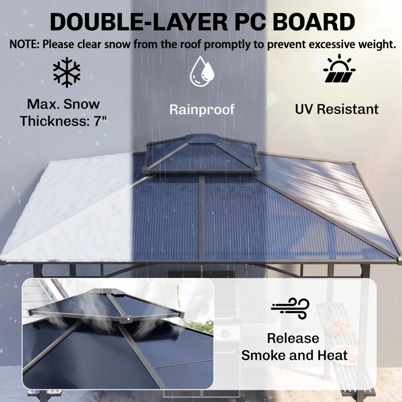 Outsunny 8' x 5' Barbecue Grill Gazebo Tent, Outdoor BBQ Canopy with Side Shelves, and Double Layer PC Roof, Brown
