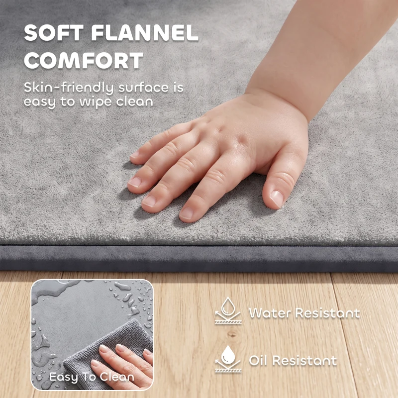 Qaba Baby Play Mat, 1.2" Thick, 71" x 59", Soft Flannel, Water-Resistant, Non-Slip Backing for Crawling Playing, Dark Grey