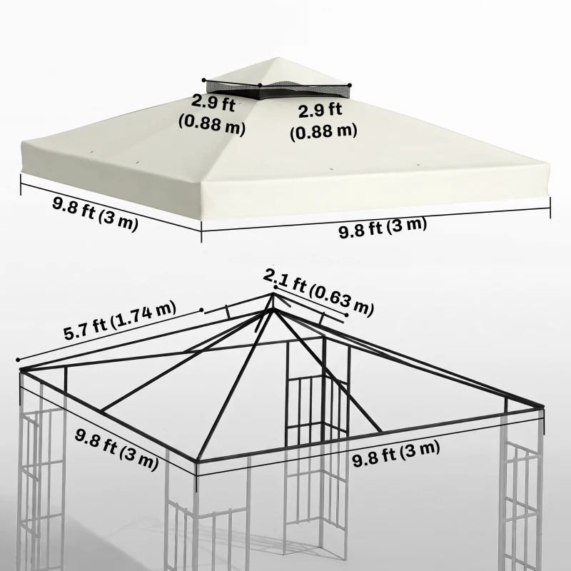 Outsunny 10' x 10' Gazebo Canopy Replacement Cover, 2-Tier Garden Gazebo Roof Replacement, UPF30+, TOP COVER ONLY, Light Grey
