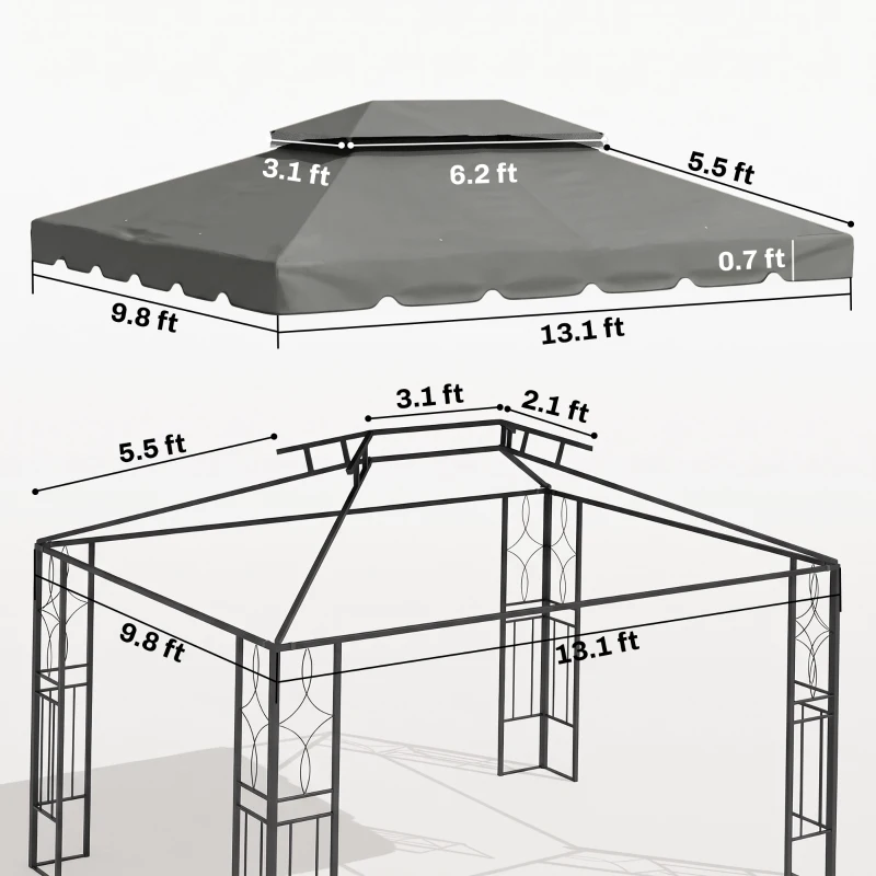 Outsunny Model 84C-101 or 84C-144 13' x 10' Gazebo Replacement Canopy, Gazebo Top with Double Vented Roof (TOP ONLY), Gray(m-3)