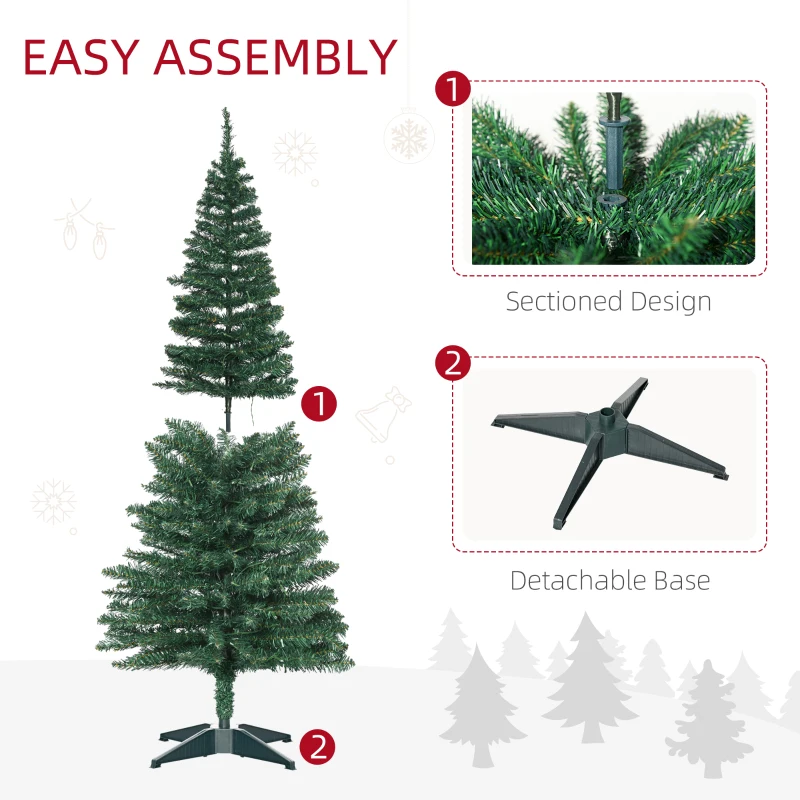 HOMCOM 7' Pre Lit Artificial Pencil Christmas Trees, Xmas Tree with Realistic Branches and Warm White LED Lights, Green
