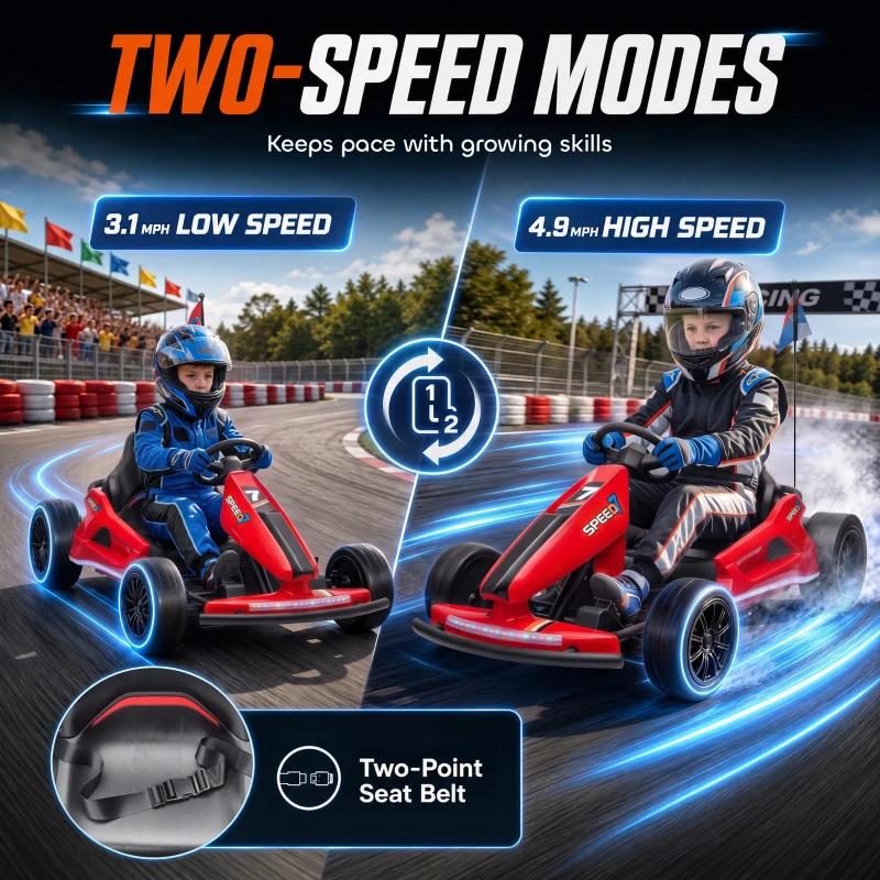 Qaba 24V Electric Drift Go Kart for Kids with Dual Motors, Soft Start, PU Wheels, 7.5MPH High Speed, for Ages 6-14, Red