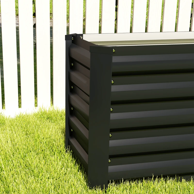 Outsunny 8' x 1.3' x 1.5'Galvanized Raised Bed, Large Elevated Planter Box for Growing Flowers, Herbs and Vegetables, Dark Grey