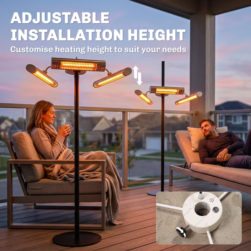 Outsunny Electric Patio Heater with 3 Heating Panels and Ultra-low Glare, Aluminum Alloy Parasol Heater with Infrared Remote Control for Garden Pergola Gazebo Umbrella, Silver