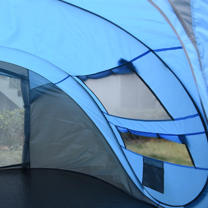 Outsunny 3 Person Camping Tent, Easy Pop Up Tent with Doors, Windows and Carry Bag, Automatic Setup Tent for Hiking, Blue