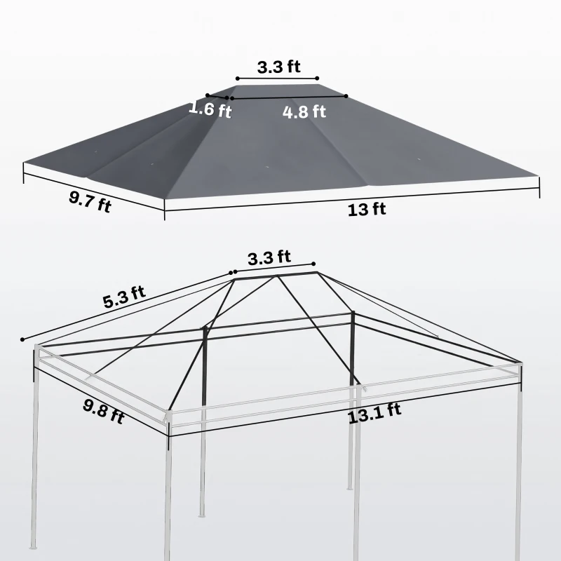 Outsunny 10' x 13' Gazebo Canopy Replacement Roof for 84C-116, Dark Gray