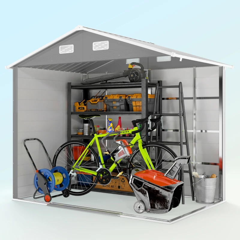 Outsunny 7.7' x 6.5' Outdoor Metal Garden Shed House Hut Gardening Tool Storage with Ventilation, Light Grey