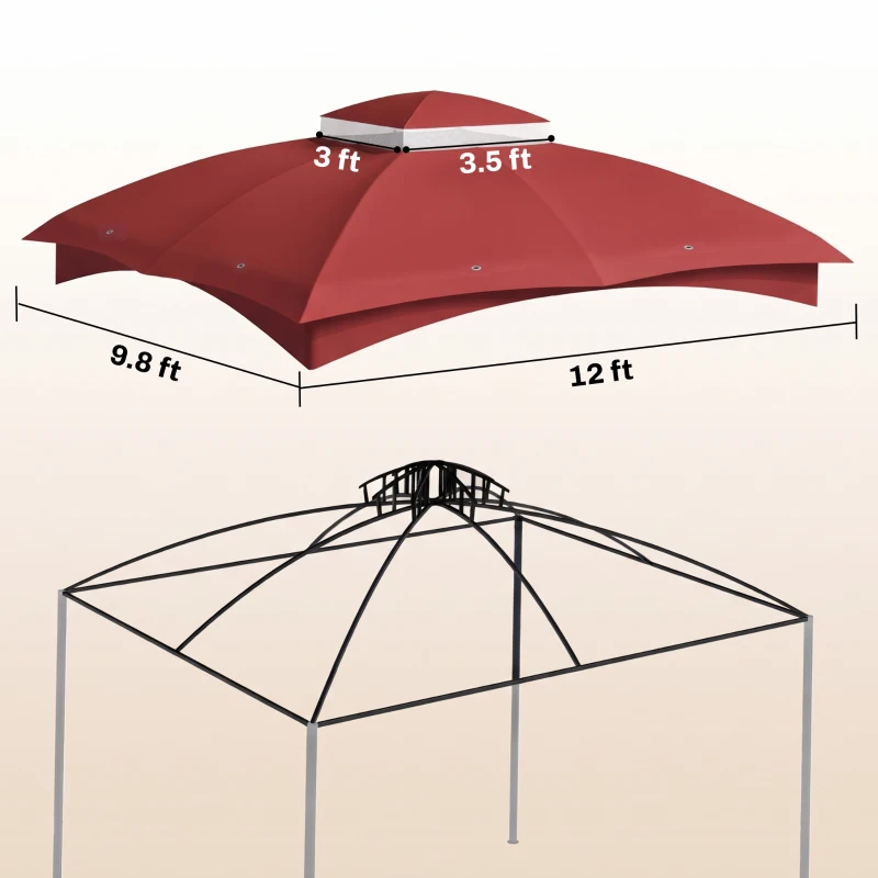 Outsunny 10' x 12' 2-Tier Gazebo Cover, Patio Gazebo Canopy Replacement with Drainage Holes for 84C-210 Series, Wine Red