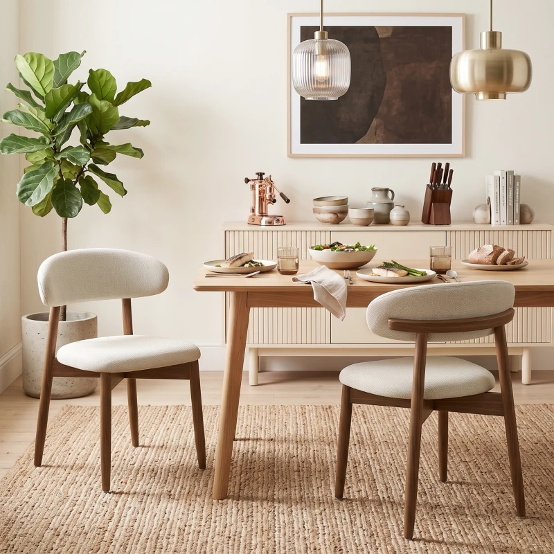 HOMCOM Dining Chairs Faux Linen Upholstered Kitchen Chairs Rubberwood Legs Dining Rooms Set of 2 Cream White