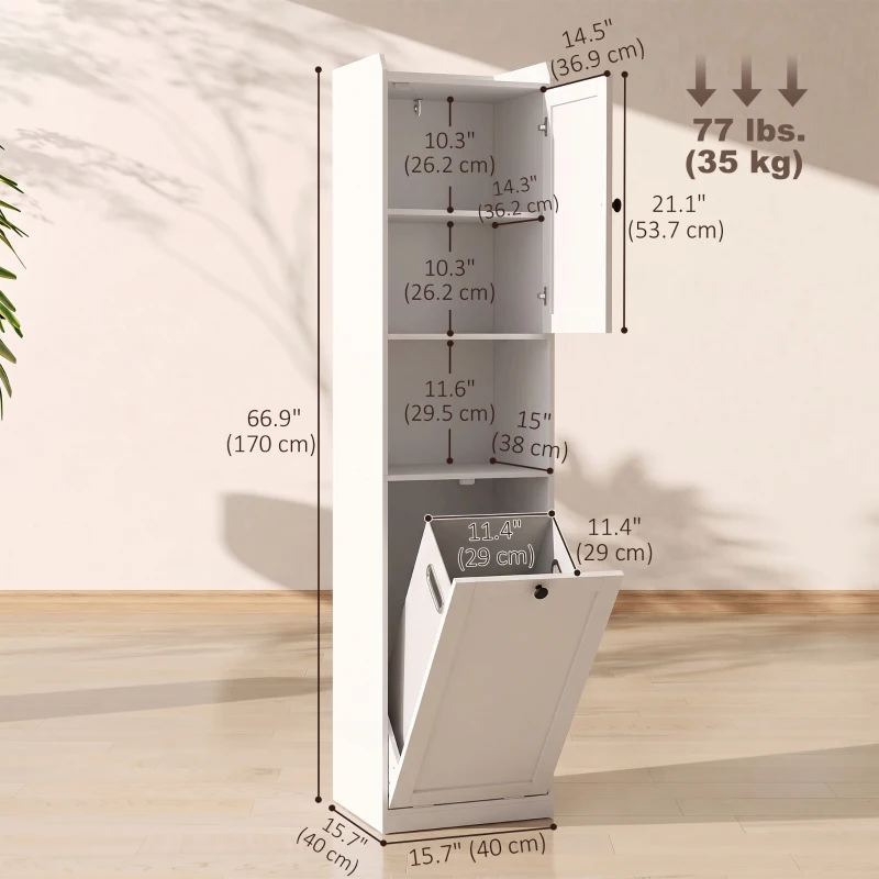 HOMCOM 67" Tall Bathroom Storage Cabinet, Freestanding Narrow Bathroom Cabinet with Tilt-out Laundry Basket, White