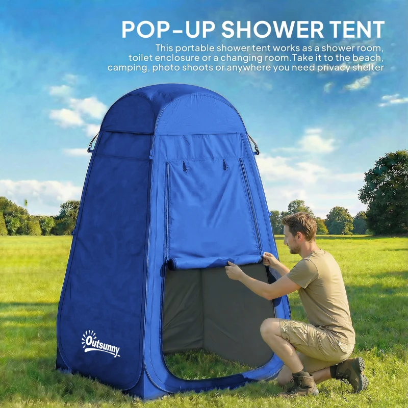 Outsunny Pop Up Shower Tent, Portable Privacy Room for Outdoor Changing, Dressing, Fishing Storage with Carrying Bag, Blue