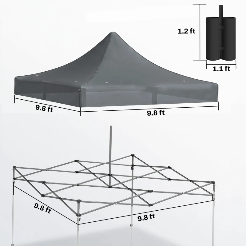 Outsunny 10' x 10' Replacement Canopy Top for Pop Up Canopy Tent with 4 Sand Bags, UPF50+ Protection, Dark Gray