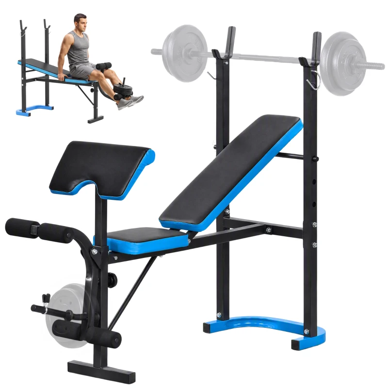 Soozier Adjustable Weight Bench with Barbell Rack and Leg Developer for Weight Lifting and Strength Training Multifunctional Workout Station for Home Gym Fitness, Black