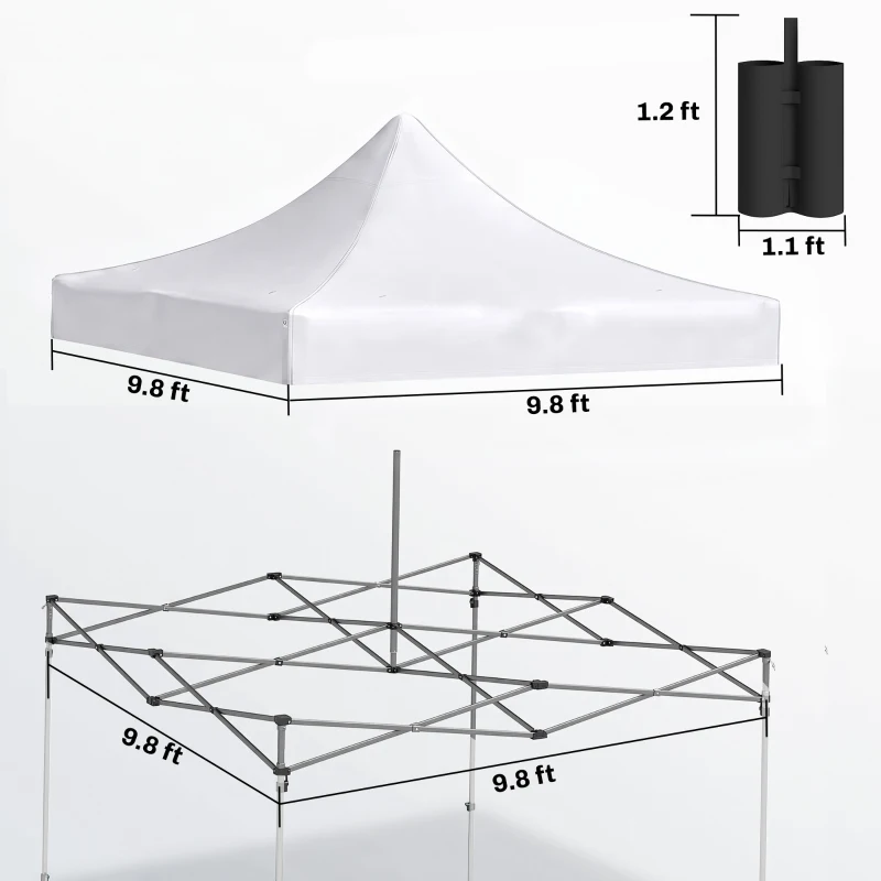 Outsunny 10' x 10' Replacement Canopy Top for Pop Up Canopy Tent with 4 Sand Bags, UPF50+ Protection, White