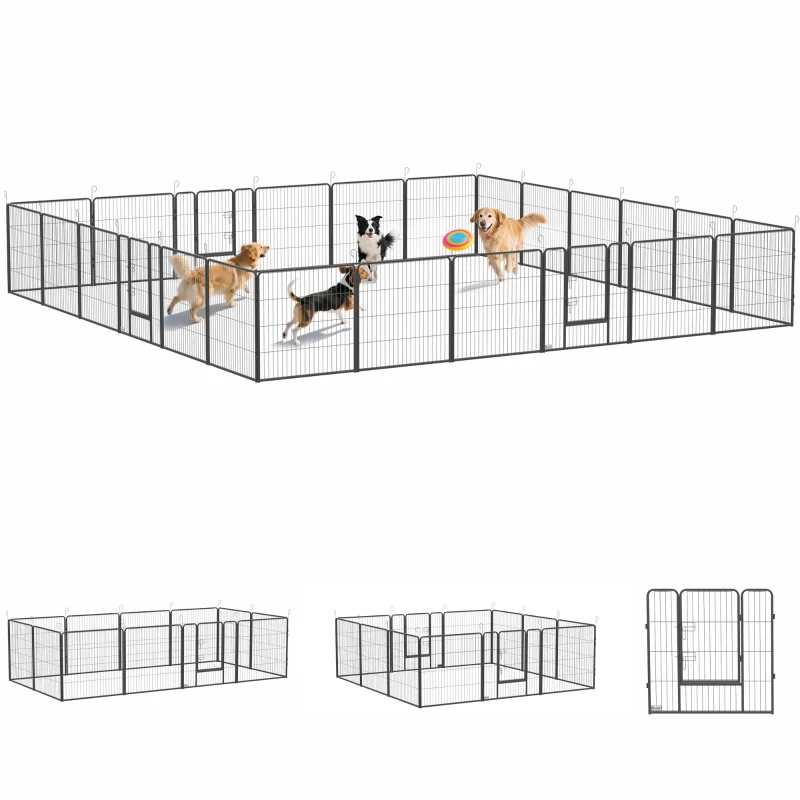 PawHut 24 Panel 31.5" Height Heavy Duty Dog Playpen for Small Medium Dogs, Grey