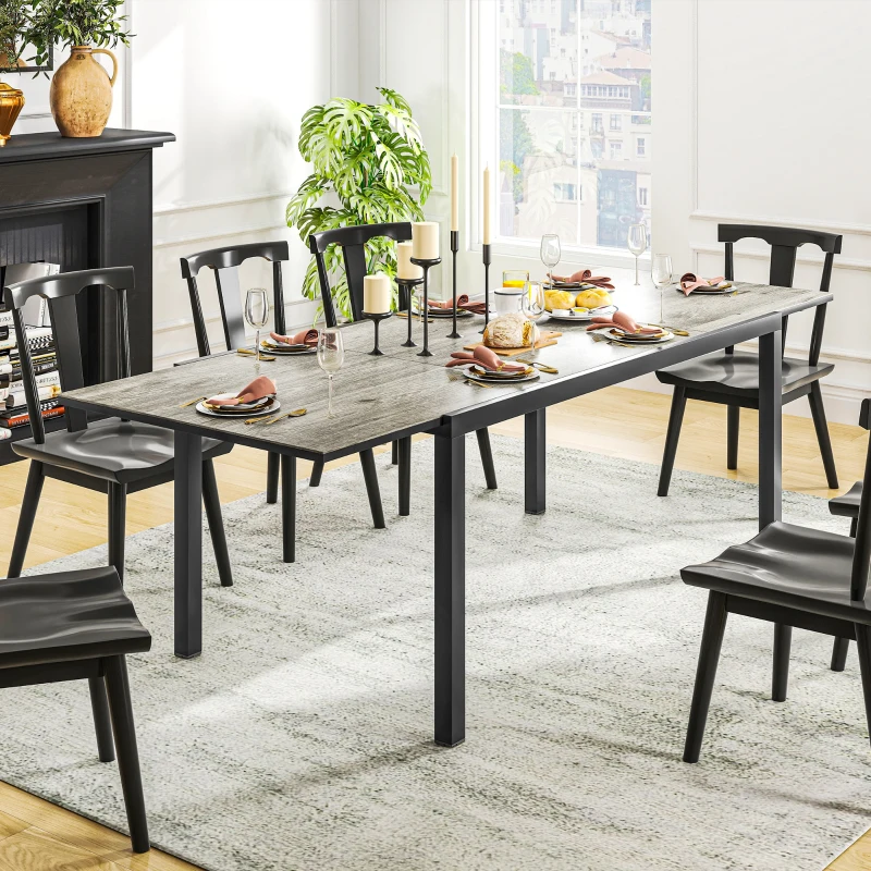 Outsunny 63"-94.5" Extendable Patio Dining Table for 6-8 Person, Outdoor Dining Table with Aluminium Edging, Steel Frame, Grey