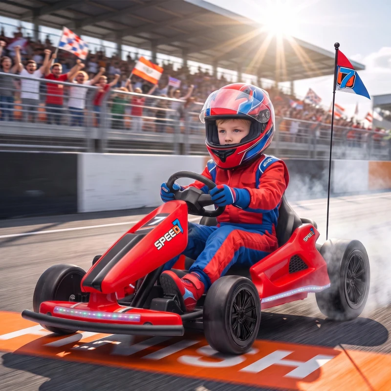 Qaba 24V Electric Drift Go Kart for Kids with Dual Motors, Soft Start, PU Wheels, 7.5MPH High Speed, for Ages 6-14, Red