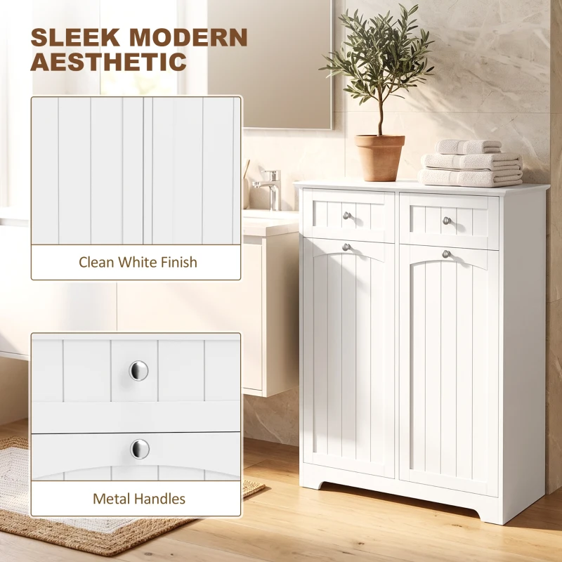 HOMCOM Laundry Cabinet with 2 Removable Laundry Bags, Tilt-Out Laundry Hamper with 2 Drawers, White
