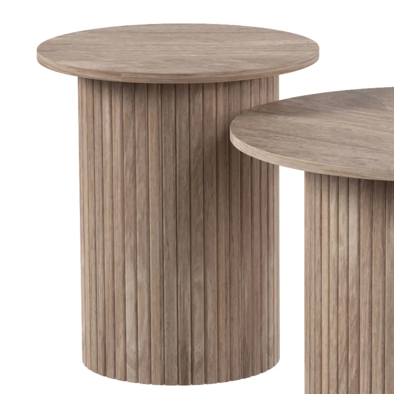 HOMCOM Round Nesting Coffee Table Set of 2, Fluted Mid Century Modern Circle Side Tables, Weathered Coffee Wood Grain