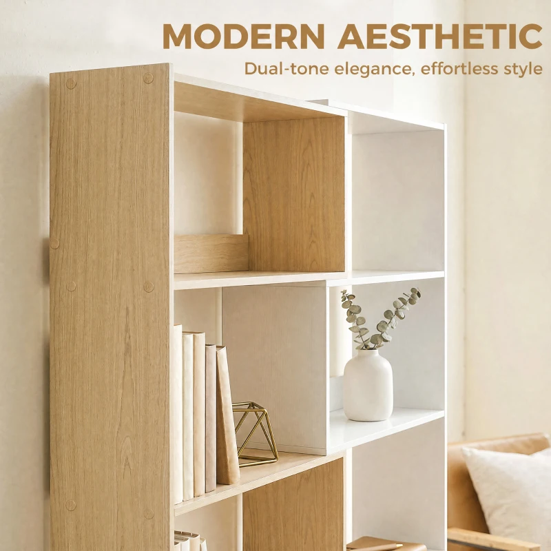 HOMCOM Corner Bookshelf, 5-Tier L-Shaped Bookcase with 350° Rotating Design, Two-Tone Design, Fruitwood/White