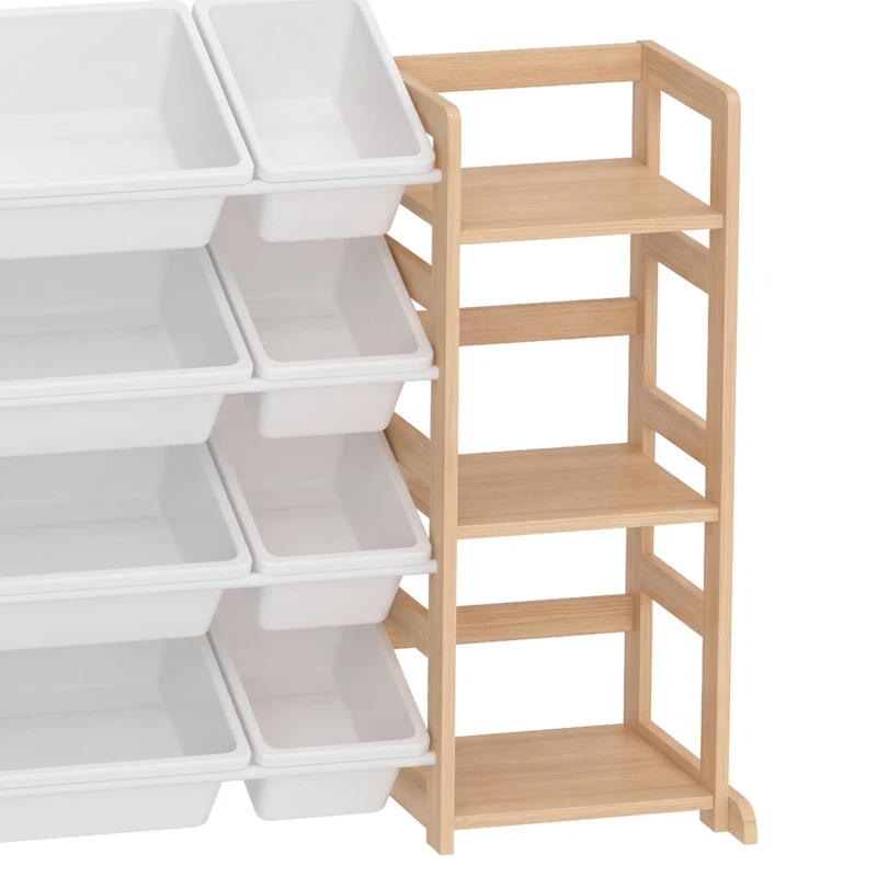 Qaba 3-in-1 Wooden Toy Storage Organizer with Stuffed Animal Storage, Bookshelf, 12 Bins for Bedroom, Playroom, Nursery