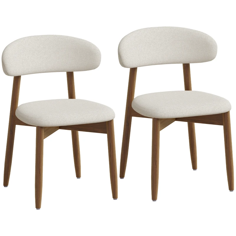 HOMCOM Dining Chairs Faux Linen Upholstered Kitchen Chairs Rubberwood Legs Dining Rooms Set of 2 Cream White