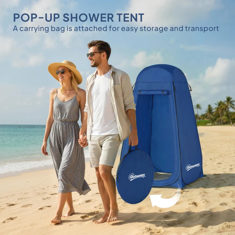 Outsunny Pop Up Shower Tent, Portable Privacy Room for Outdoor Changing, Dressing, Fishing Storage with Carrying Bag, Blue