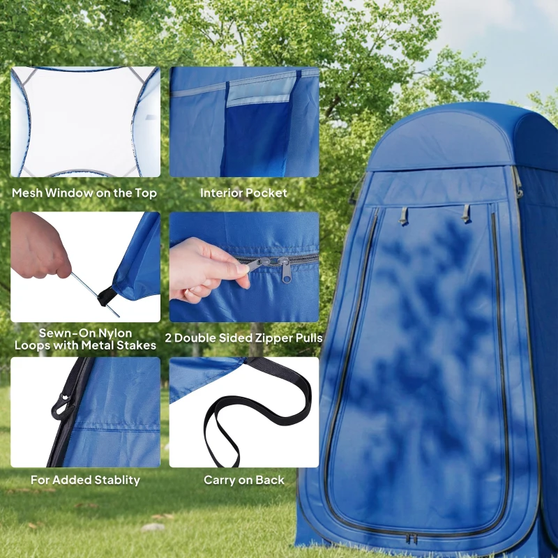 Outsunny Pop Up Shower Tent, Portable Privacy Room for Outdoor Changing, Dressing, Fishing Storage with Carrying Bag, Blue