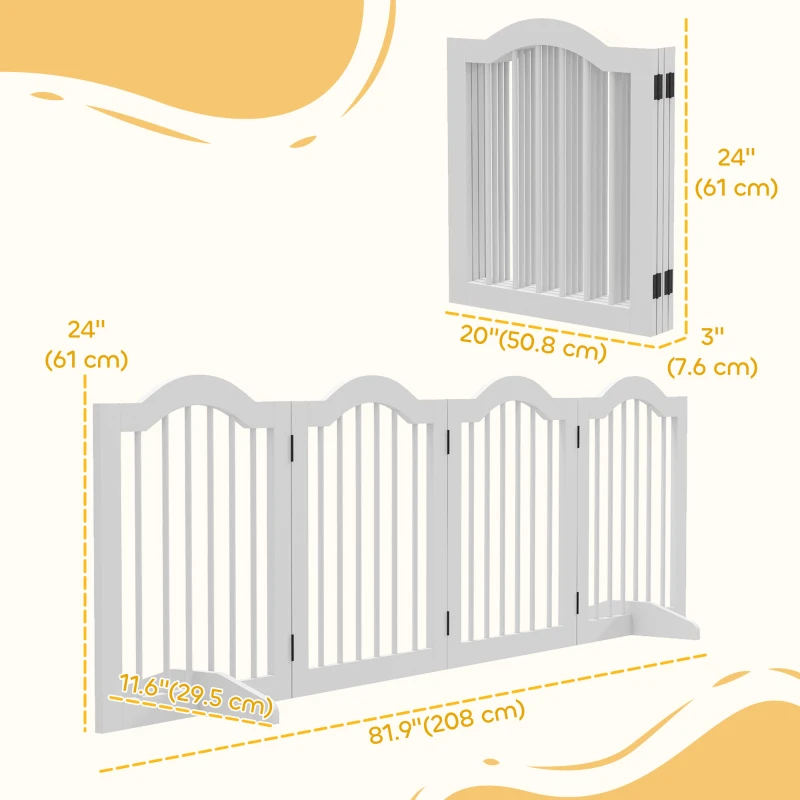 PawHut 24"H Foldable Dog Gate, 4 Panels Freestanding Pet Gate Barriers Indoor with Support Feet White