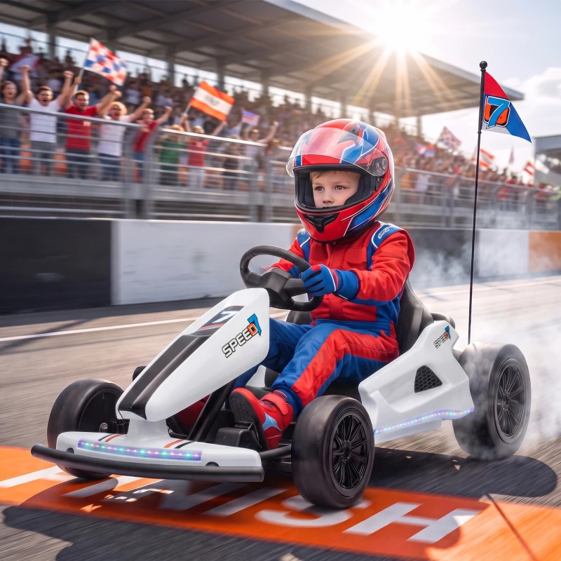 Qaba 24V Electric Drift Go Kart for Kids with Dual Motors, Soft Start, PU Wheels, 7.5MPH High Speed, for Ages 6-14, White