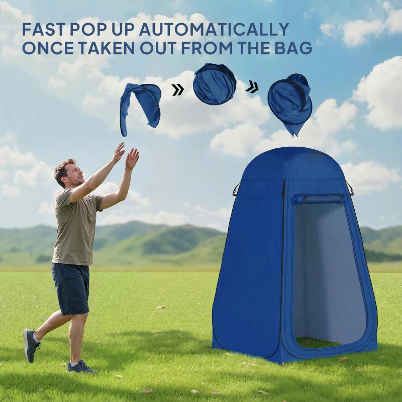 Outsunny Pop Up Shower Tent, Portable Privacy Room for Outdoor Changing, Dressing, Fishing Storage with Carrying Bag, Blue