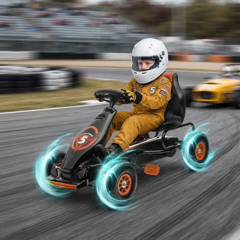 Aosom Kids Pedal Go Kart Ride-on Toy with Ergonomic Comfort, Pedal Car with Tough, Wear-Resistant Tread for Ages 5-12, Orange