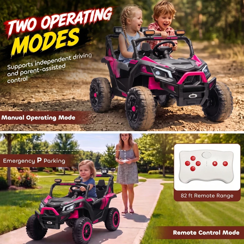 Qaba 24V 2 Seater Ride On Truck Car for Big Kids with Remote Control, Dual Motors, 4-Wheel Suspension for Ages 3-8, Pink