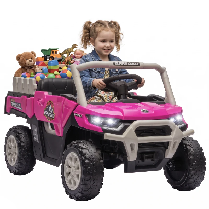 Qaba Kids Ride On Tractor, 12V Electric Tractor with Remote Control, Dual Motors, Music, Cargo Bed, Rear Suspension, Pink