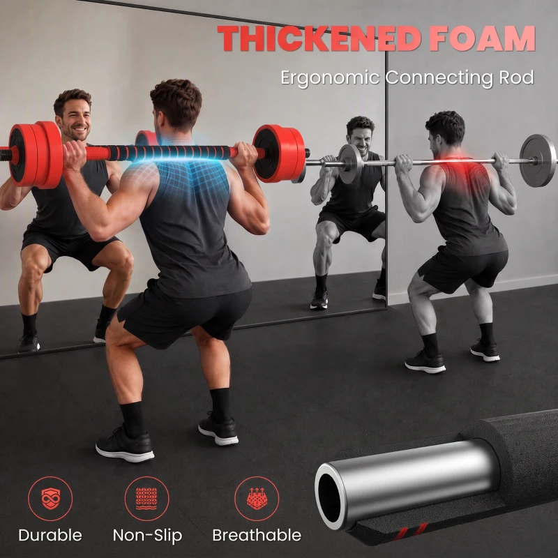 Soozier 44lbs 4-in-1 Adjustable Weight Dumbbell Set, Barbell, Kettlebell, Push Up Stand, Red