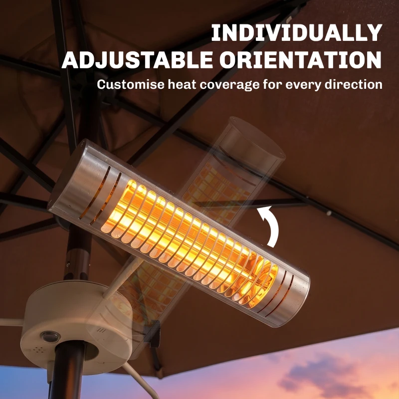 Outsunny Electric Patio Heater with 3 Heating Panels and Ultra-low Glare, Aluminum Alloy Parasol Heater with Infrared Remote Control for Garden Pergola Gazebo Umbrella, Silver