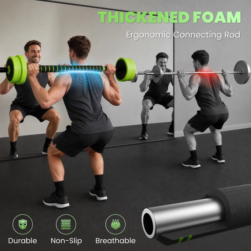 Soozier 44lbs 4-in-1 Adjustable Weight Dumbbell Set, Barbell, Kettlebell, Push Up Stand, Green