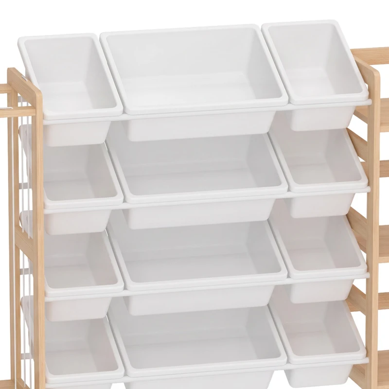 Qaba 3-in-1 Wooden Toy Storage Organizer with Stuffed Animal Storage, Bookshelf, 12 Bins for Bedroom, Playroom, Nursery