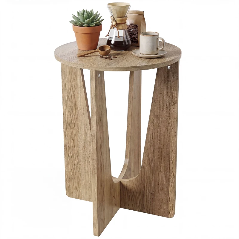 HOMCOM Round Side Table, Compact End Table with Unique Curved Legs for Living Room, Study, Coffee Wood Effect