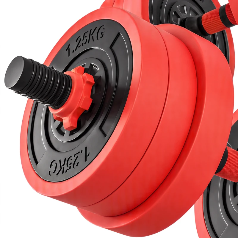 Soozier 44lbs 4-in-1 Adjustable Weight Dumbbell Set, Barbell, Kettlebell, Push Up Stand, Red