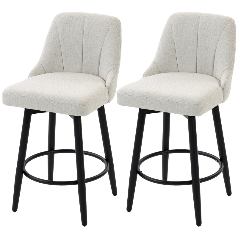 HOMCOM Bar Stools Modern Swivel Counter Height Stools Backrest Set of 2 Cream White