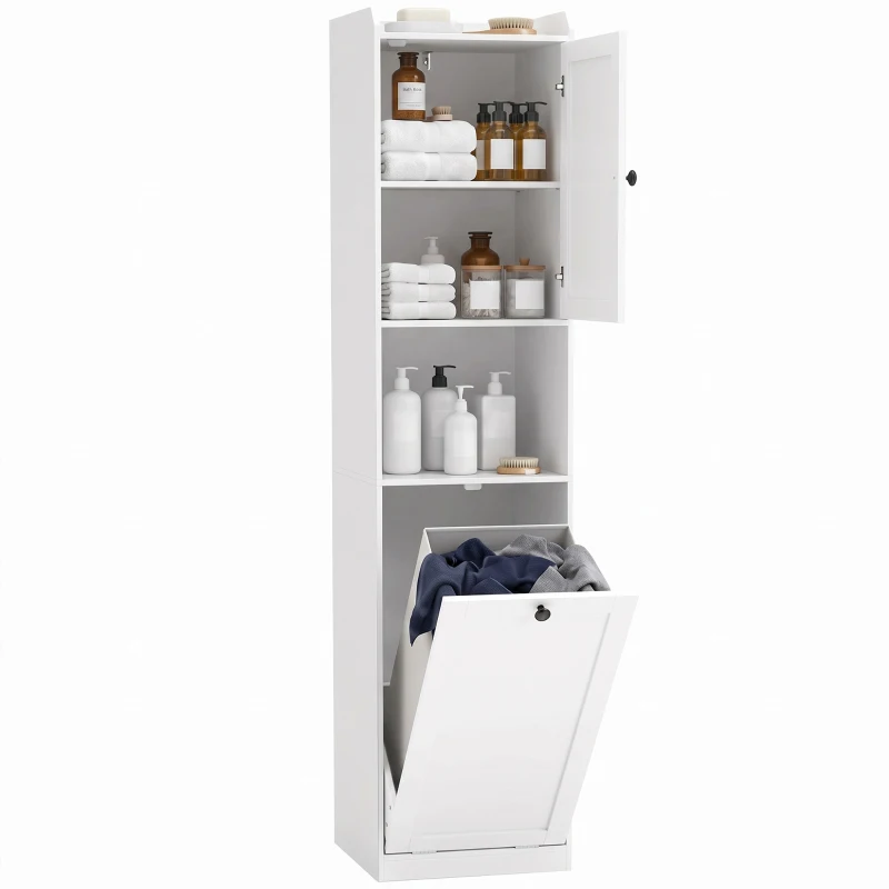 HOMCOM 67" Tall Bathroom Storage Cabinet, Freestanding Narrow Bathroom Cabinet with Tilt-out Laundry Basket, White