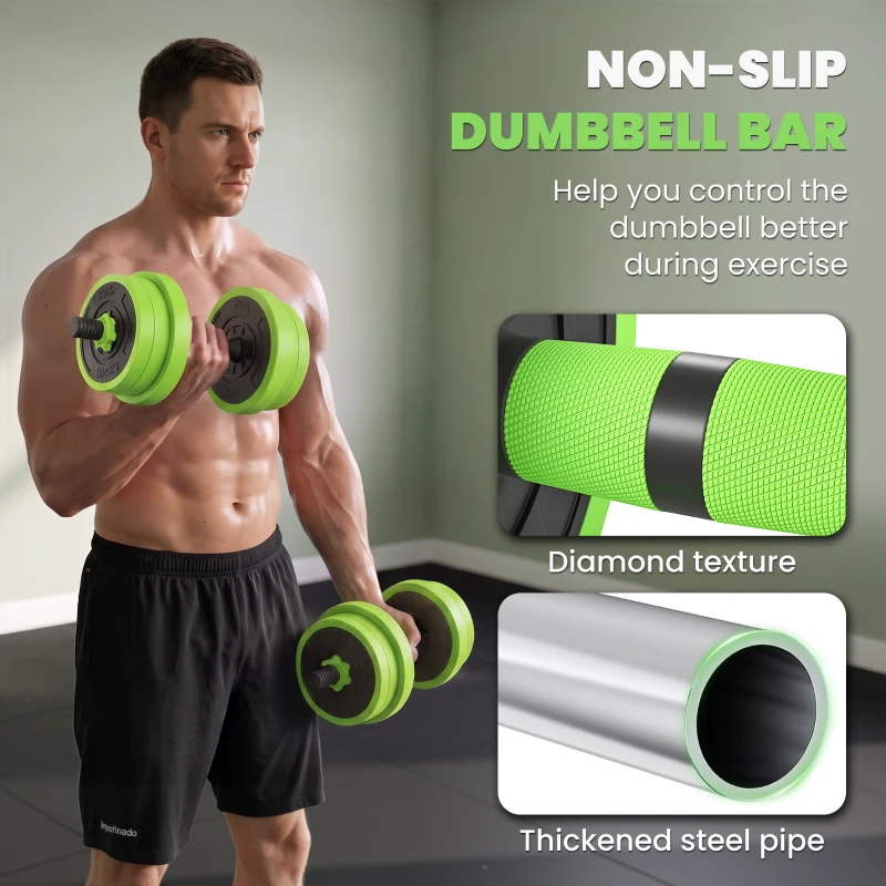 Soozier 44lbs 4-in-1 Adjustable Weight Dumbbell Set, Barbell, Kettlebell, Push Up Stand, Green